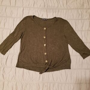 Kim & Cami Olive Button-Down Juinor Top Small